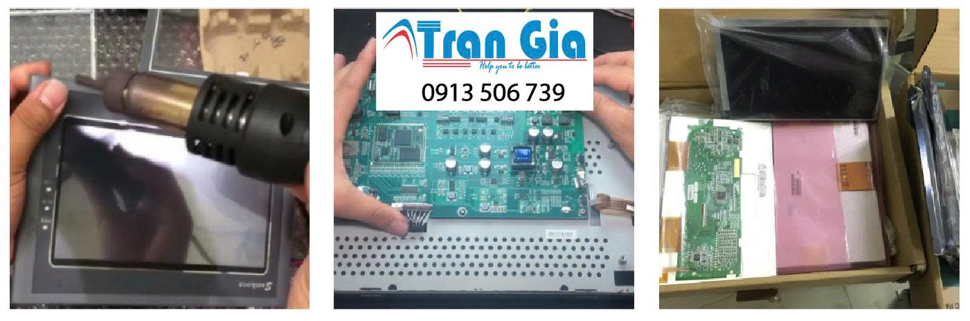 Dưới đây là một số hình ảnh màn hình HMI đang trong quá trình sửa chữa tại TRAN GIA