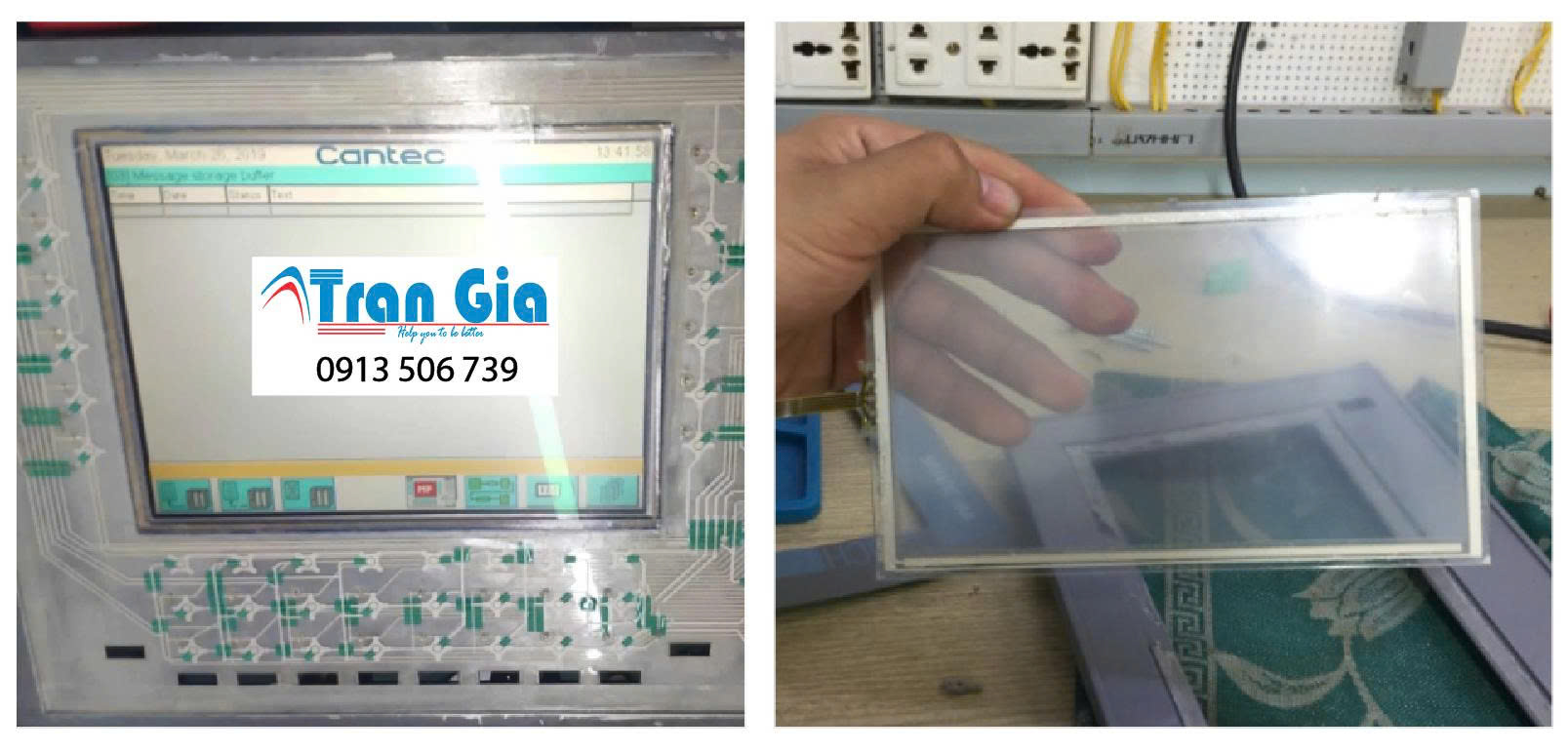 Dưới đây là một số hình ảnh màn hình HMI đang trong quá trình sửa chữa tại TRAN GIA